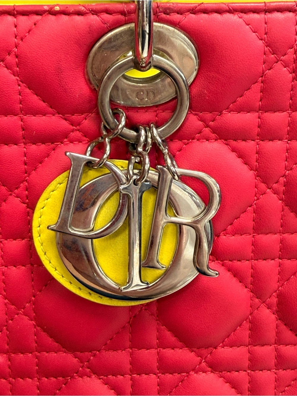 Christian Dior Large Tricolor Lambskin Cannage Lady - Pink/Cobalt/Neon - Picture 8 of 8